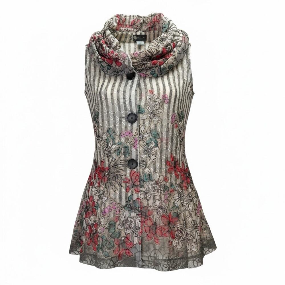 Damee, Inc. Women’s Medium Multicolor Abstract Sleeveless Wire Collar Ruffle